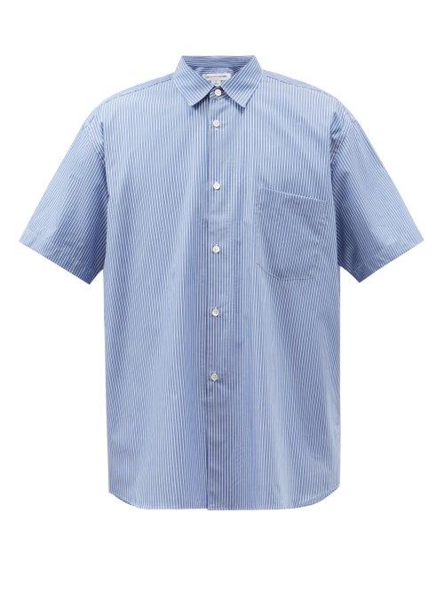Comme Des Garons Shirt - Striped Cotton-poplin Shirt - Mens - Light Blue
