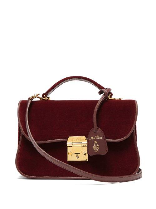 Matchesfashion.com Mark Cross - Dorothy Velvet And Leather Shoulder Bag - Womens - Burgundy
