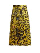 Matchesfashion.com Msgm - Leopard Print Pleated Satin Skirt - Womens - Yellow