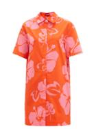 Matchesfashion.com Staud - Honu Hibiscus-print Cotton-blend Shirt Dress - Womens - Red Print