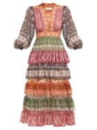 Matchesfashion.com Zimmermann - Amari Paisley Print Tiered Voile Dress - Womens - Multi