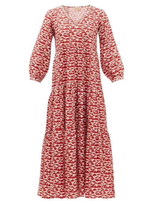 Matchesfashion.com Muzungu Sisters - Frangipani Mushroom-print Linen Dress - Womens - Red White
