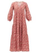 Matchesfashion.com Muzungu Sisters - Frangipani Mushroom-print Linen Dress - Womens - Red White