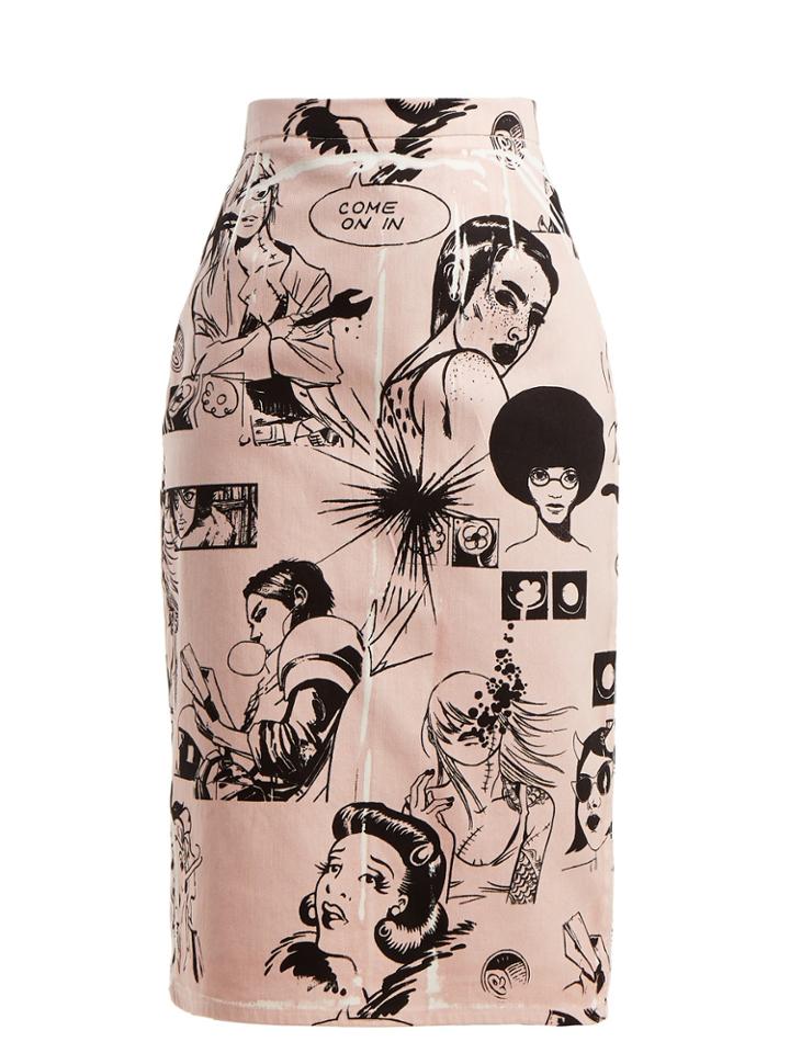 Prada Stencil Collage-print Denim Pencil Skirt