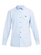 Matchesfashion.com Burberry - Logo Embroidered Striped Cotton Shirt - Mens - Blue