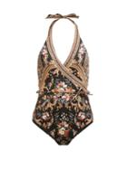 Matchesfashion.com Camilla - Friend In Flora Halterneck Swimsuit - Womens - Brown Print