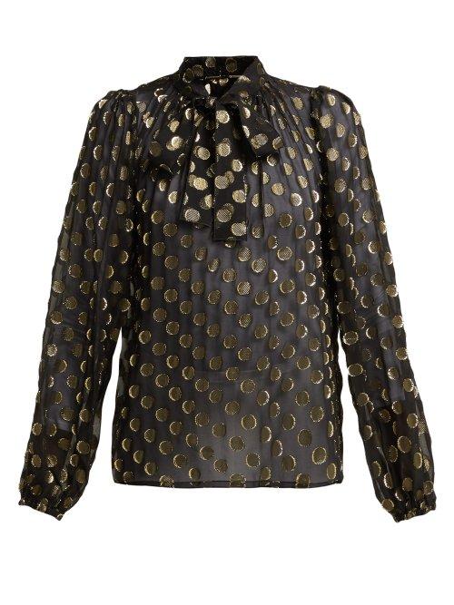 Matchesfashion.com Dolce & Gabbana - Polka Dot Fil Coup Silk Blend Blouse - Womens - Black Gold