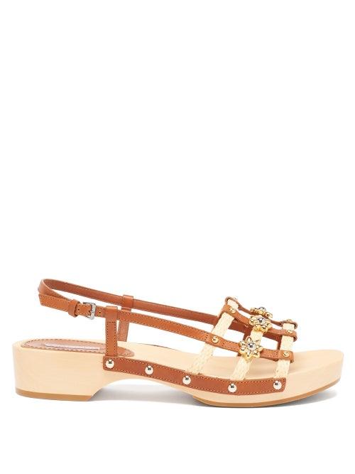 Matchesfashion.com Fabrizio Viti - Sofia Leather And Raffia Sandals - Womens - Tan Multi