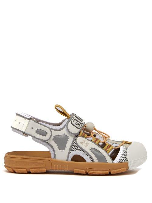 Matchesfashion.com Gucci - Logo Embossed Cut Out Leather Sandals - Womens - White Multi