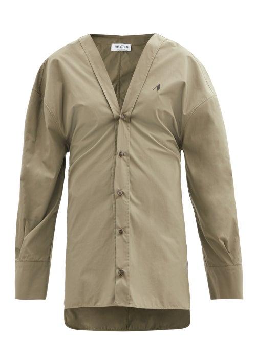 Matchesfashion.com The Attico - Lala V-neck Cotton Shirt Dress - Womens - Khaki