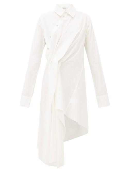 Matchesfashion.com Marques'almeida - Pintucked Drape Asymmetric Cotton Shirtdress - Womens - White