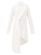 Matchesfashion.com Marques'almeida - Pintucked Drape Asymmetric Cotton Shirtdress - Womens - White