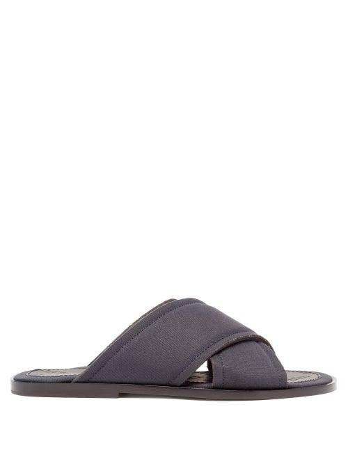 Matchesfashion.com Maison Margiela - Cross-strap Canvas And Leather Slides - Mens - Dark Navy