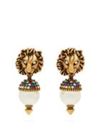 Matchesfashion.com Gucci - Crystal And Faux Pearl Embellished Drop Earrings - Womens - Gold