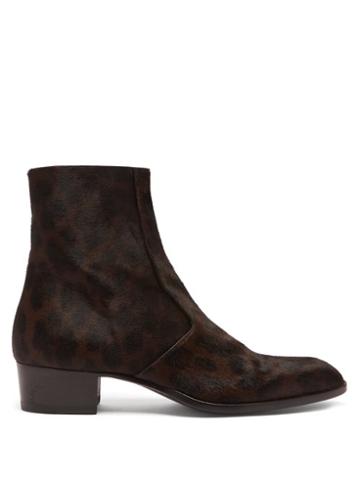 Matchesfashion.com Saint Laurent - Wyatt 40 Calf Hair And Leather Ankle Boots - Mens - Dark Brown