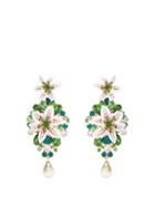 Matchesfashion.com Dolce & Gabbana - Lily And Crystal Clip Earrings - Womens - Gold