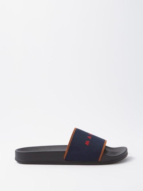 Marni - Logo-jacquard Canvas And Rubber Slides - Mens - Black
