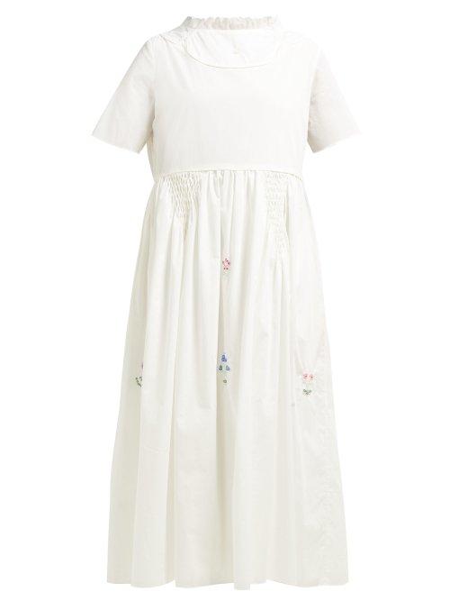 Matchesfashion.com Horror Vacui - Fiorina Beaded Flower Cotton Midi Dress - Womens - White