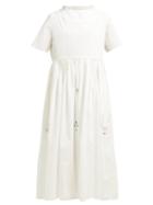 Matchesfashion.com Horror Vacui - Fiorina Beaded Flower Cotton Midi Dress - Womens - White