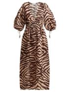 Matchesfashion.com Zimmermann - Zebra Print Linen Midi Dress - Womens - Animal