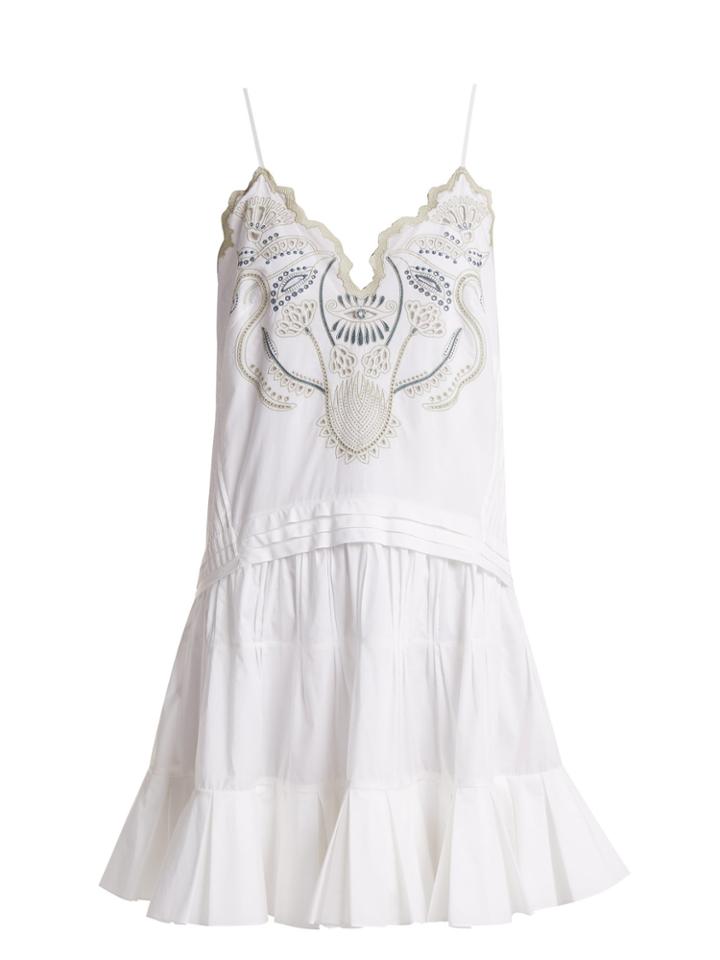 Chloé V-neck Embroidered Cotton-voile Mini Dress