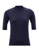 Ladies Rtw Jil Sander - Round-neck Side-slit Knitted T-shirt - Womens - Navy
