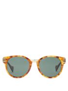 Matchesfashion.com Gucci - Web Stripe Round Acetate And Metal Sunglasses - Womens - Tortoiseshell