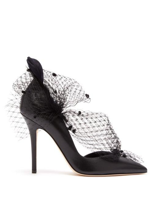 Matchesfashion.com Andrea Mondin - Gloria Feather, Mesh And Leather D'orsay Pumps - Womens - Black