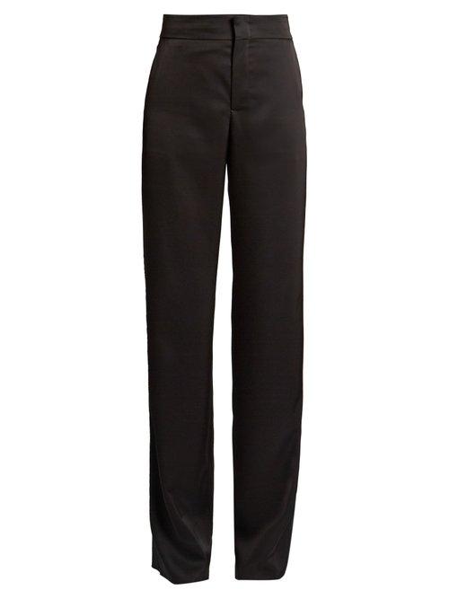 Matchesfashion.com Loewe - High Rise Straight Leg Satin Tuxedo Trousers - Womens - Black