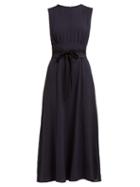 Matchesfashion.com Cefinn - Tie Waist Voile Midi Dress - Womens - Navy Multi