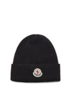 Matchesfashion.com Moncler - Logo-patch Ribbed Wool Beanie Hat - Mens - Black