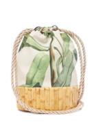 Matchesfashion.com Glorinha Paranagua - Saigon Leaf Print Canvas And Bamboo Bucket Bag - Womens - Green Multi