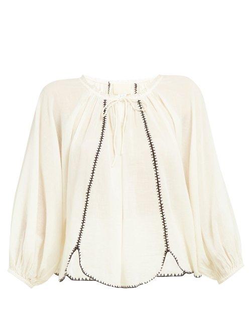 Matchesfashion.com Anaak - Lago Drawstring Neck Cotton Blouse - Womens - Ivory