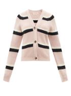 Ladies Rtw Marni - V-neck Striped Ribbed-wool Cardigan - Womens - Pink