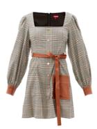 Matchesfashion.com Staud - Oz Square-neck Checked Twill Mini Dress - Womens - Beige Multi