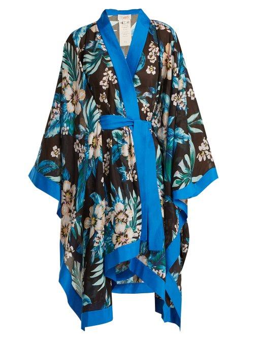 Matchesfashion.com Diane Von Furstenberg - Floral Print Cotton And Silk Blend Kimono - Womens - Navy Print