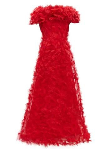 Matchesfashion.com Rodarte - Rosette Appliqu Tulle Gown - Womens - Red