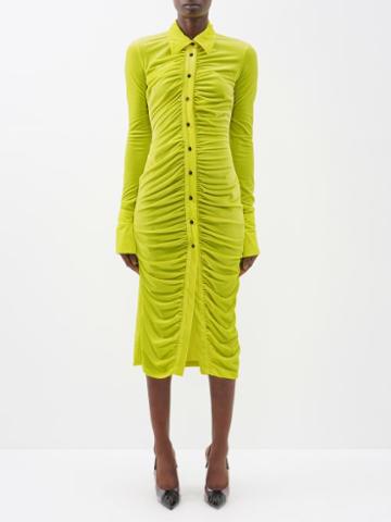 Richard Quinn - Ruched Button-through Stretch-jersey Dress - Womens - Yellow Print
