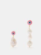 Joolz By Martha Calvo - Protection Pearl Mismatched Gold-plated Earrings - Womens - Pink Multi
