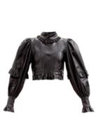 Matchesfashion.com Paco Rabanne - Balloon-sleeve Ruffled Faux-leather Top - Womens - Black