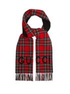 Matchesfashion.com Gucci - Logo-jacquard Tartan Wool-blend Scarf - Mens - Black Red