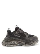 Balenciaga - Triple S Faux-leather And Mesh Trainers - Womens - Black