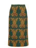 La Doublej - Tiger Tiles-print Wool-blend Pencil Skirt - Womens - Green Print
