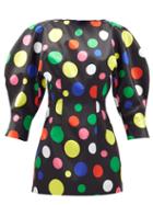 Matchesfashion.com Elzinga - Balloon-sleeve Polka-dot Satin Mini Dress - Womens - Black Multi
