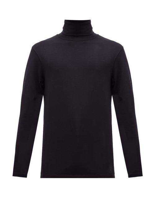 Matchesfashion.com Jil Sander - Logo Embroidered Cotton Blend Roll Neck Top - Mens - Dark Blue