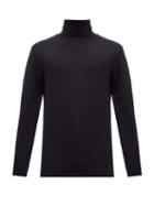 Matchesfashion.com Jil Sander - Logo Embroidered Cotton Blend Roll Neck Top - Mens - Dark Blue