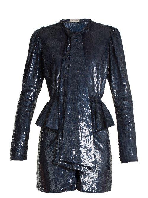 Matchesfashion.com Attico - Luna Peplum Waist Sequin Embellished Mini Dress - Womens - Blue Multi