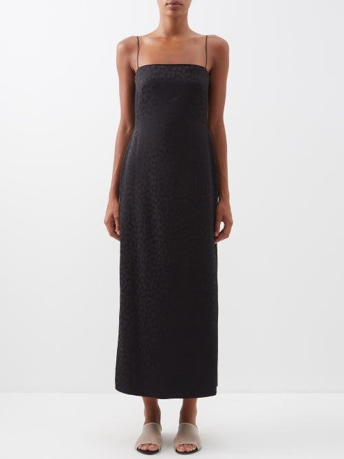 Raey - Leopard-jacquard Straight-neck Slip Dress - Womens - Black