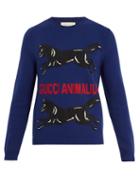 Matchesfashion.com Gucci - Wolf Appliqu Wool Sweater - Mens - Blue Multi