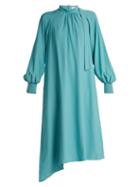 Matchesfashion.com Tibi - High Neck Asymmetric Twill Dress - Womens - Blue
